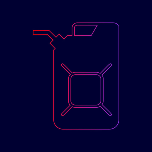 Jerrycan oil sign. Jerry can oil sign. Vector. Line icon with gradient from red to violet colors on dark blue background. - Vector, Image