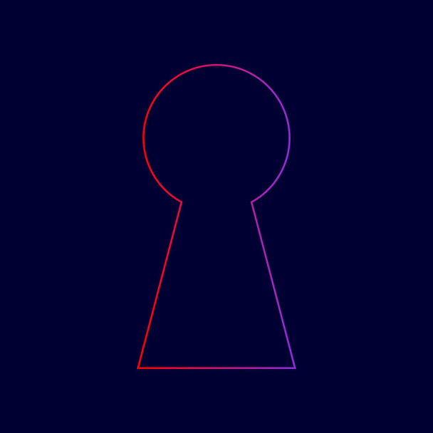 Schlüssellochschildillustration. Vektor. Liniensymbol mit Farbverlauf von rot nach violett auf dunkelblauem Hintergrund. - Vektor, Bild