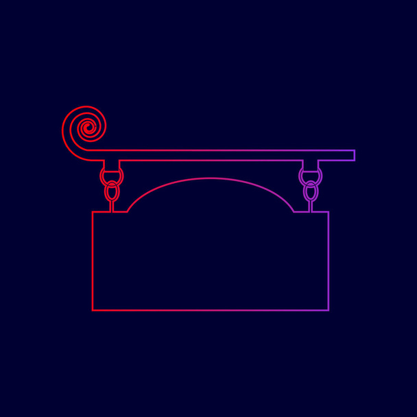 Signe en fer forgé pour un design à l'ancienne. Vecteur. Icône de ligne avec dégradé de rouge à violet sur fond bleu foncé
. - Vecteur, image