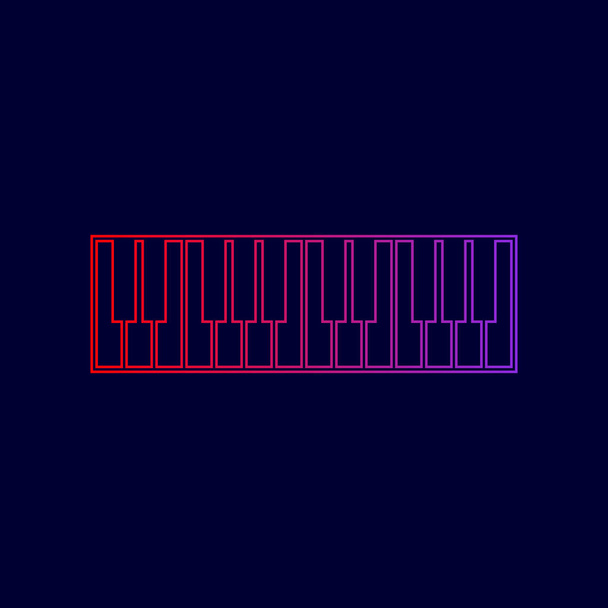 Piano toetsenbord teken. Vector. Lijn pictogram met gradiënt van rood naar violet kleuren op donkere blauwe achtergrond. - Vector, afbeelding