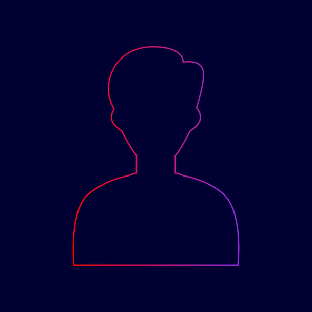 User avatar illustration. Anonymous sign. Vector. Line icon with gradient from red to violet colors on dark blue background. - Vector, Image