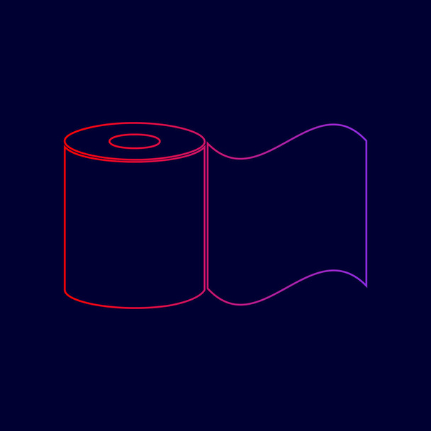 Toilettenpapier-Schild. Vektor. Liniensymbol mit Farbverlauf von rot nach violett auf dunkelblauem Hintergrund. - Vektor, Bild