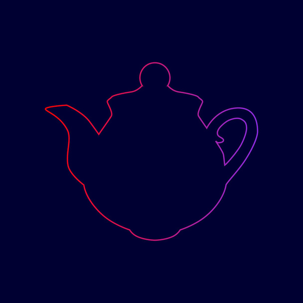 Τσάι τσάι σημάδι. Διάνυσμα. Εικονίδιο γραμμή με διαβάθμιση από κόκκινο σε μοβ χρώματα σε σκούρο μπλε φόντο. - Διάνυσμα, εικόνα