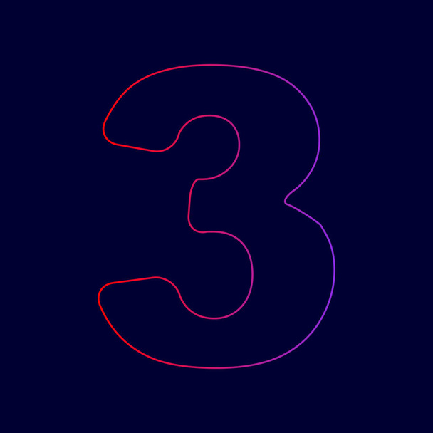 数 3 サインはデザイン テンプレートの要素です。ベクトル。赤から暗い青色の背景に紫の色へのグラデーションとライン アイコン. - ベクター画像