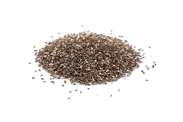 Chia seeds close up on a white background - Foto, imagen