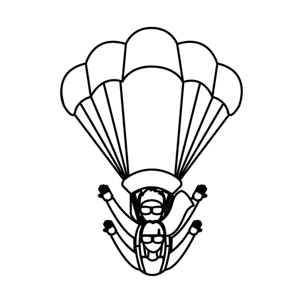 Parachutist silhouet vliegende pictogram - Vector, afbeelding