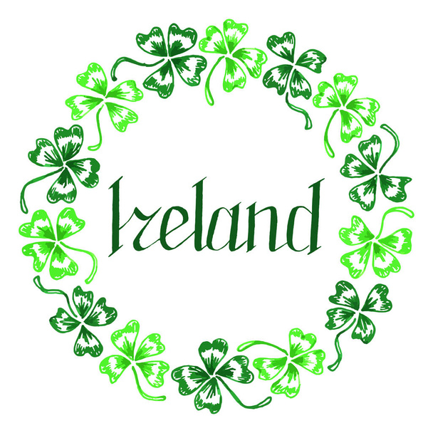 Doodle Ірландії зеленого конюшини shamrock коло вінок буквене позначення вектор векторні об'єкти ізольовані - Вектор, зображення