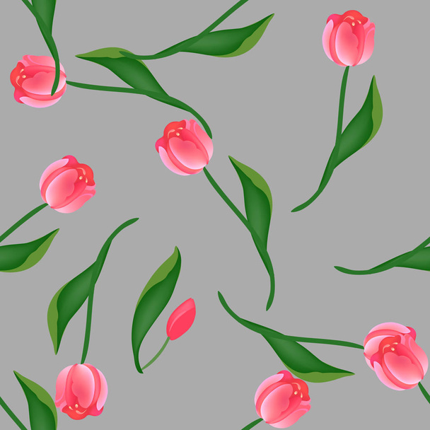 Seamless floral pattern with tulips - Вектор,изображение