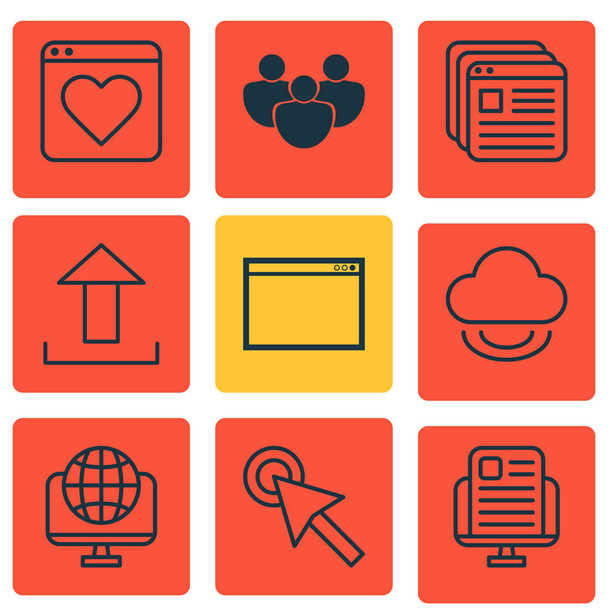 Set Of 9 Online Connection Icons. Includes Followed Website, Computer Network, Virtual Storage And Other Symbols. Beautiful Design Elements. - Vector, Image