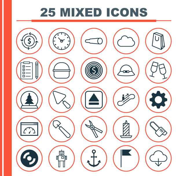 Set Of 25 Universal Editable Icons. Can Be Used For Web, Mobile And App Design. Includes Elements Such As Ship Hook, Package, Flag Point And More. - Vector, Image