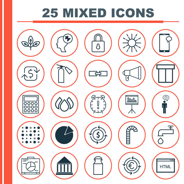 Satz von 25 universell editierbaren Symbolen. kann für Web-, Mobil- und App-Design verwendet werden. beinhaltet Elemente wie Kuchendiagramm, Ansage, Krug und mehr. - Vektor, Bild