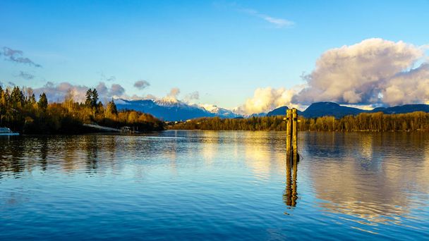 Sunset over the Fraser River near Fort Langley in the Middle of Winter - Photo, Image