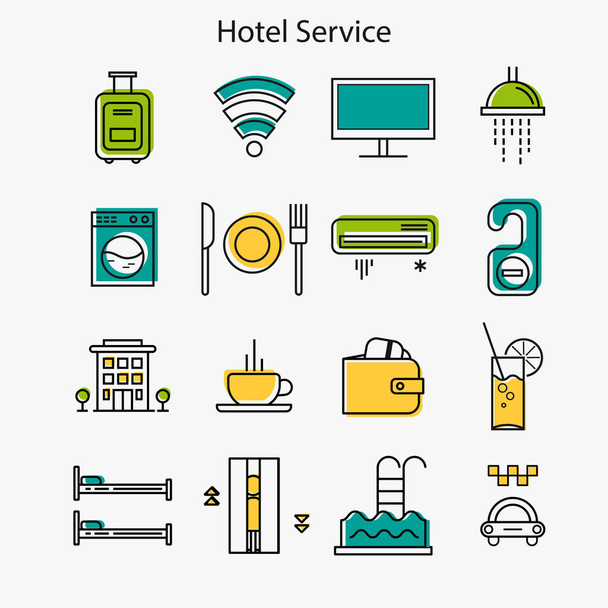 Hotel usługi liniowe ikony - Wektor, obraz