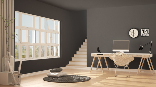 Skandináv otthon iroda, loft munkahely, minimalista belső tér de - Fotó, kép