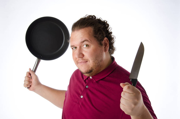Funny fat cook. White background.  - Photo, Image