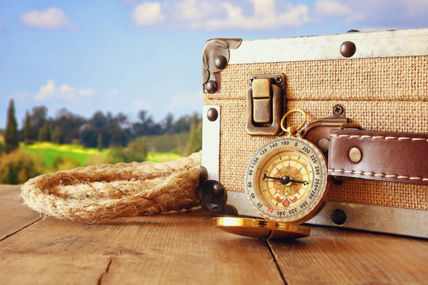 traveler vintage luggage and compass - Photo, image