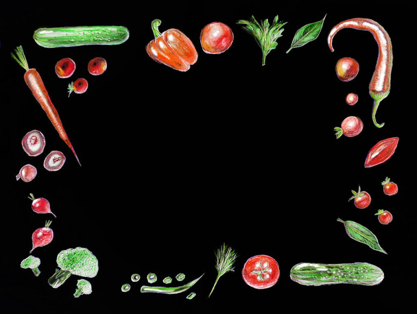 Fruits top view frame. Healthy food poster. - Φωτογραφία, εικόνα