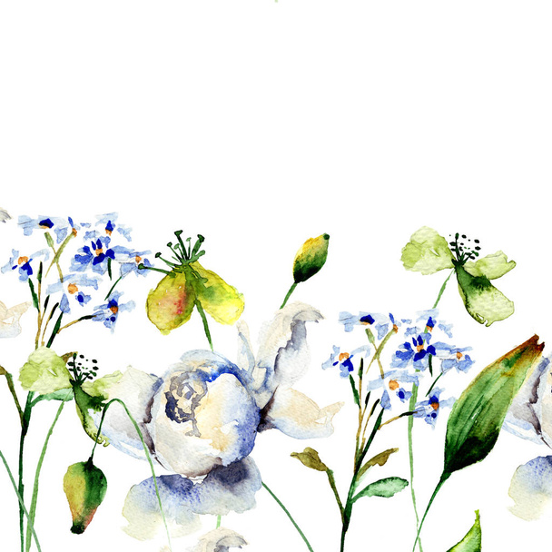 Template for card with decorative wild flowers - Zdjęcie, obraz