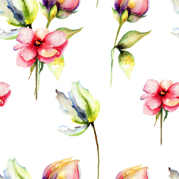 Seamless pattern with original Spring flowers - Фото, изображение