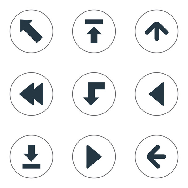 Vektoros illusztráció készlet egyszerű jelző ikonok. Elemek csökkenése, bal iránya, átviteli és más szinonimák átadása, a nyíl és a letöltés. - Vektor, kép