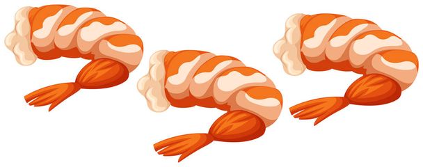Tři vařené krevety na bílém pozadí - Vektor, obrázek