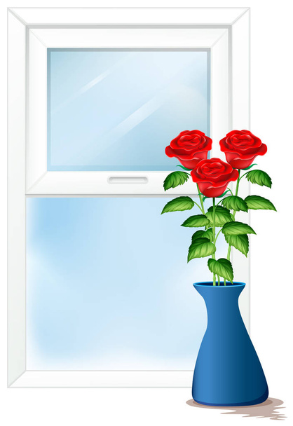 Window scene with roses in vase - Vektor, obrázek