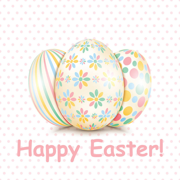 Colorful Happy Easter greeting card with eggs and text - Διάνυσμα, εικόνα