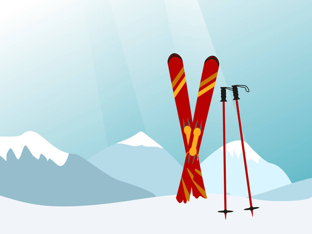 Горный ландшафт с красным лыжным снаряжением впереди, вектор i
 - Вектор,изображение