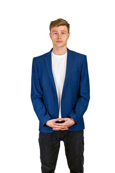 Young man in casual suit isolated over white background. - Photo, Image