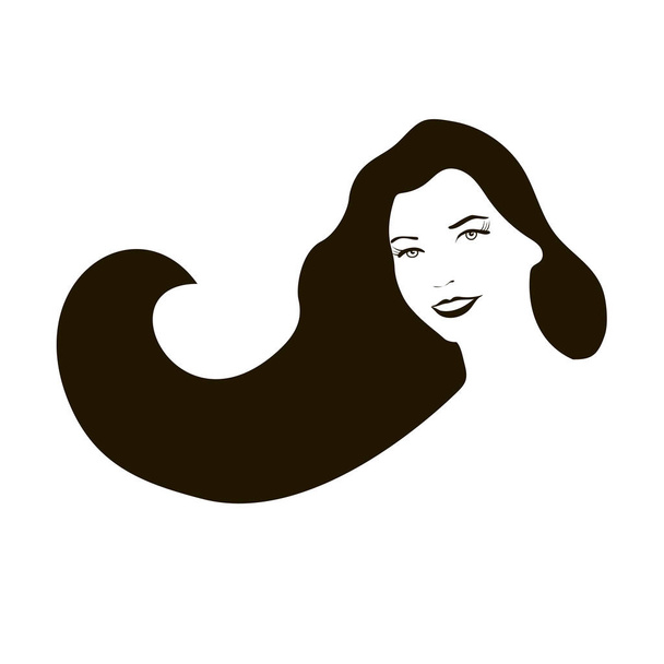 Hymyilevä nainen kasvot pitkät mustat hiukset
 - Vektori, kuva