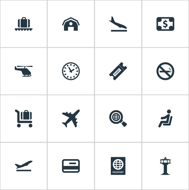 Vector Illustration Set Of Simple Plane Icons. Elements Coupon, Takeoff, Garage And Other Synonyms Helicopter, Clock And Tower. - Vector, imagen