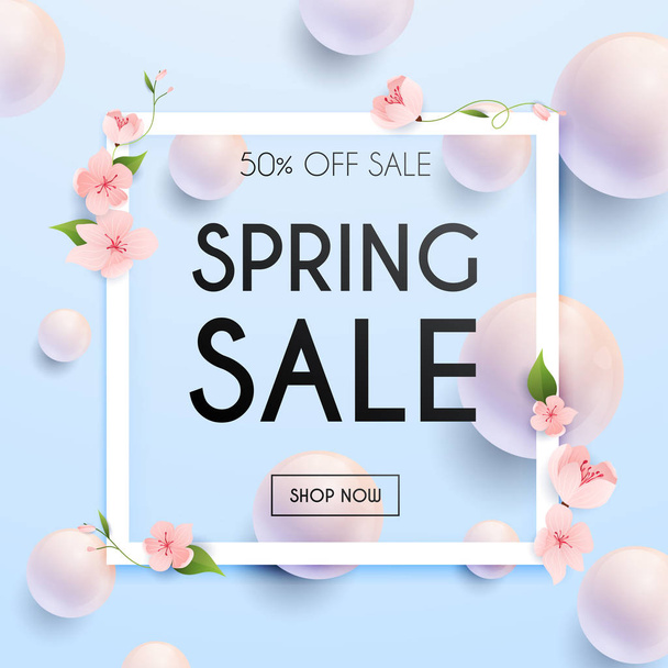 Sale Banner with flowers - Vector, Image