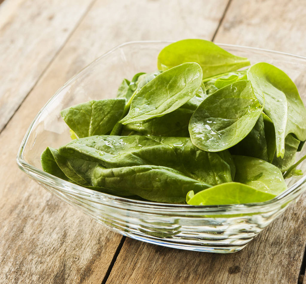 spinach leaf fresh close up in glass bowl - Photo, Image