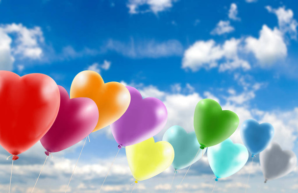Image of beautiful colorful balloons on sky background. - 写真・画像