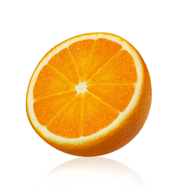 Orange fruit with slice and leaves isolated on white background. Clipping path - Foto, Imagen