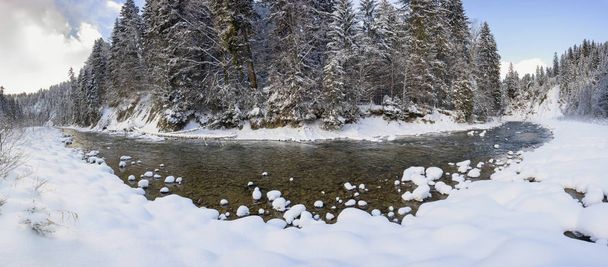 panorama scene with ice and snow at river in Bavaria, Germany - Фото, изображение