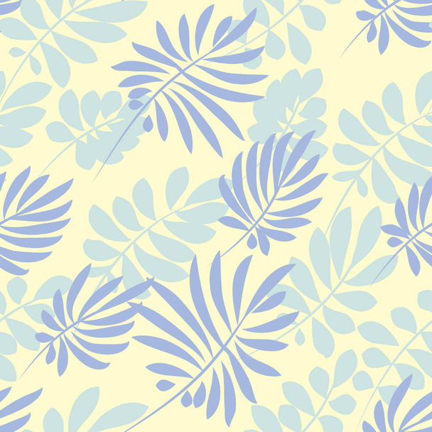 Tender pale blue and green tropical leaves seamless pattern. Dec - Vector, Image