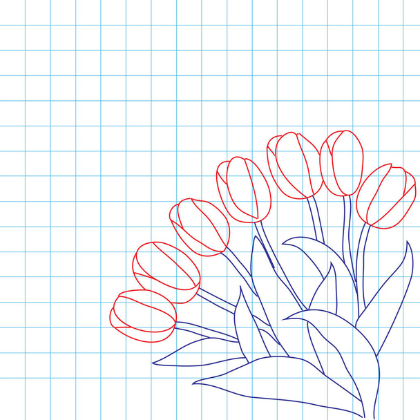 The bouquet of tulips drawn in a notebook - Vektor, obrázek