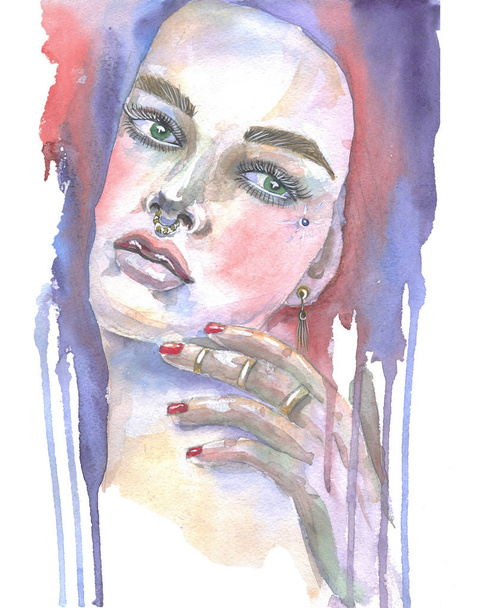 watercolor girl face - Fotoğraf, Görsel