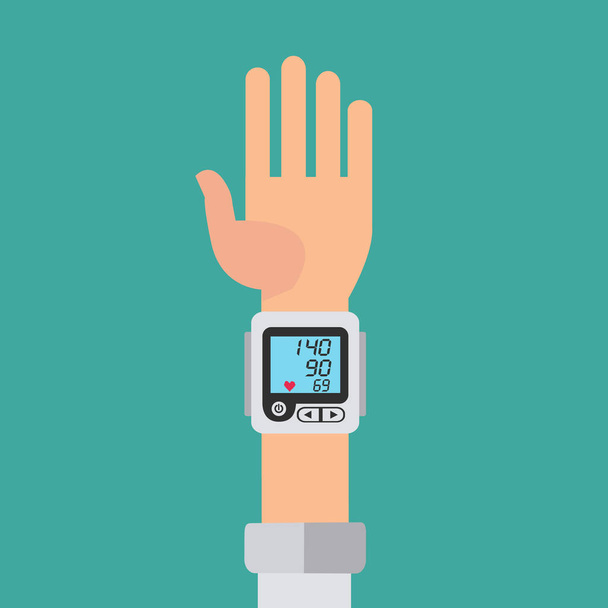 Wrist cuff sphygmomanometer, digital device for measuring blood pressure vector concept - Vector, Image