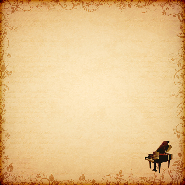 Floral ancient card with grand piano - Foto, imagen