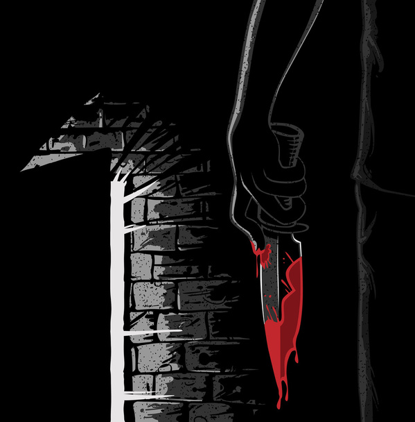 Murderer with a bloody knife in noir style - Vector, Image