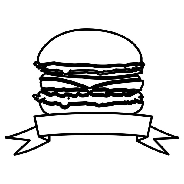figure hamburger fast food with ribbon icon - Vector, Image
