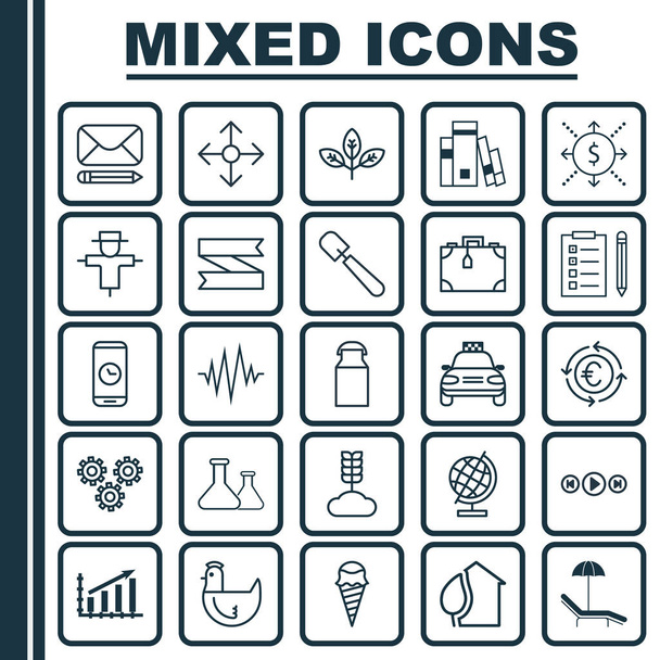 Set Of 25 Universal Editable Icons. Can Be Used For Web, Mobile And App Design. Includes Elements Such As Blank Ribbon, Edit Mail, World Sphere And More. - Vector, Image
