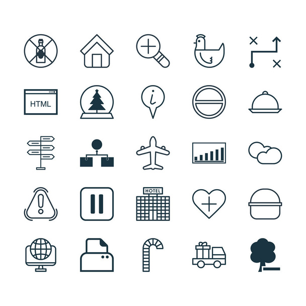 Satz von 25 universell editierbaren Symbolen. kann für Web-, Mobil- und App-Design verwendet werden. beinhaltet Elemente wie Jet, Restaurant, Paket und mehr. - Vektor, Bild