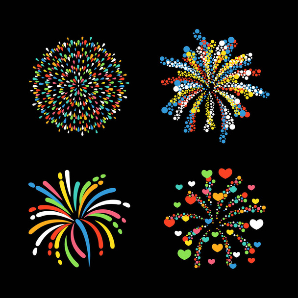 Fuegos artificiales diferentes formas vector festivo colorido
. - Vector, Imagen