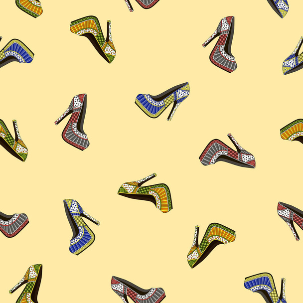 Seamless PATTERN with bright colored women's shoes heels. Vector - Vetor, Imagem