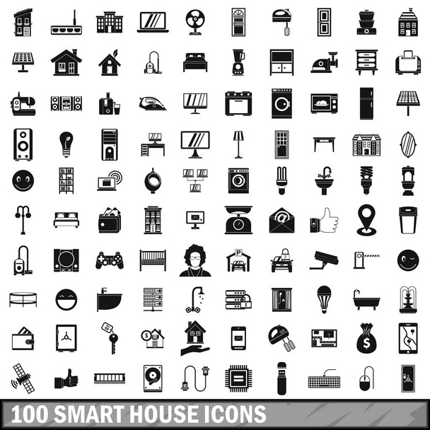 100 εικόνες έξυπνων σπίτι οριστεί σε απλό στιλ - Διάνυσμα, εικόνα
