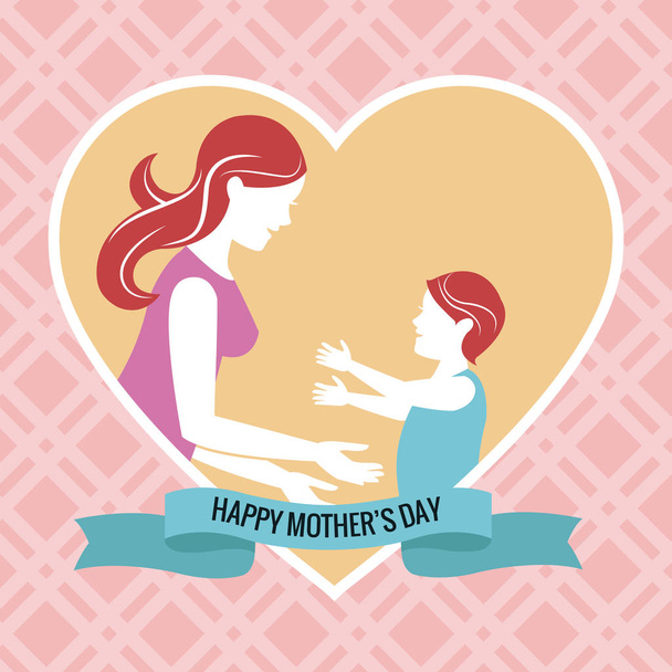 happy mothers day - mom with baby heart - Vector, Imagen