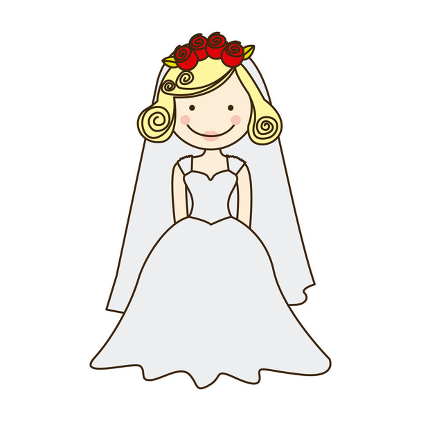 colorful silhouette cartoon bride with costume - Vector, Image
